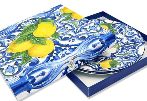 DIVINA Platos de cerámica con motivo de limones, 19 cm, juego de 2 platos decorados - SF183
