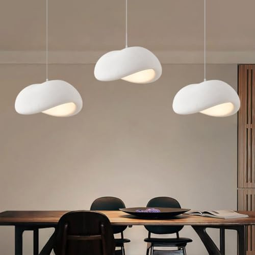 HEYUN Kreative Wabi Sabi Hängeleuchte Pendellampe E27 Moderner Japanischer Stil 3 Flammig Weiß Höhenverstellbar Kronleuchter Für Esstisch Wohnzimmer Esszimmer Innenbeleuchtung Heimdekoration(Long)