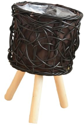 Ruarby Stilvoller Pflanzenständer für den Innenbereich, gewebter Rattan-Pflanzkorb mit Holzbeinen, dekorativer Wohnzimmer-Blumentopf-Regal, dekoratives Pflanzenregal