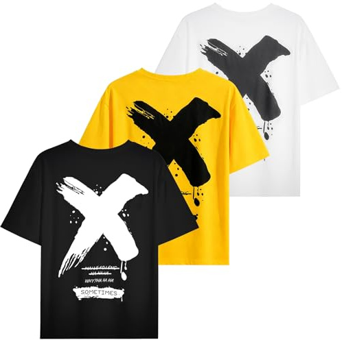 RUIZEHONG Uomo Confezione da 3 Magliette Maniche Corte Scollo Tondo Hip Hop Casual Stampa Estate T-Shirt