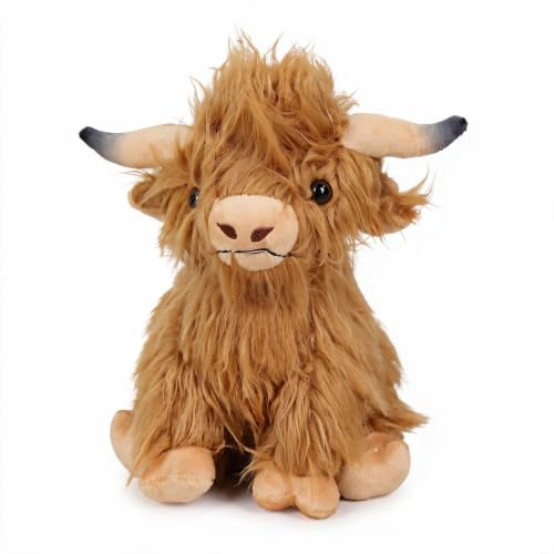 LINYIJOY Highland Cow Kuscheltier 1 Stück Extra Weich & Formstabil, Highland Cow Plüsch Hochlandkuh Plüschtier für Geschenk Geburtstag Weihnachten Party Deko Fans Kinder (Süß Design Größe 28cm)