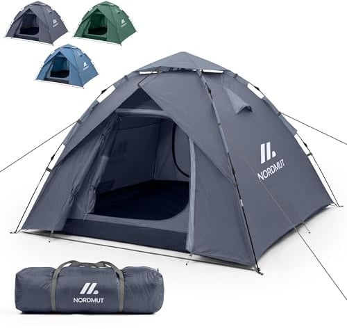 NORDMUT® Wurfzelt 2-4 Personen für blitzschnellen Aufbau – Pop Up Zelt 2-4 Personen wasserdicht & UV-Schutz – Campingzelt mit hervorragender Luftzirkulation
