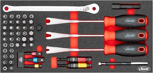 VIGOR Werkzeug-Satz, V5090, 2K Weichschaumeinlage, Länge 393 mm, Höhe 35 mm | Länge 393 mm, Breite 188 mm, Höhe 35 mm, 1569 g, L x B x H: 393 mm x 188 mm x 35 mm, 2K Weichschaumeinlage