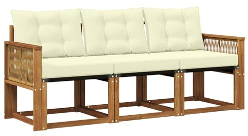 vidaXL Outdoor-Sofagarnitur mit Kissen 3 pcs Natur und Creme, Gartenmöbel, strapazierfähiges Outdoor-Sofa, Loungeset für die Terrasse, Komfort beim Sitzen