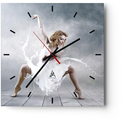 Modern Wanduhr Frau Tänzerin Ballett 40x40cm Quadrat Groß Wand Uhr Glas Analog Zimmeruhren Küche Büro Wohnzimmer Glasuhr Wall Clock Dekoration Design Wanddekoration Küchenuhr C3AC40x40-2665
