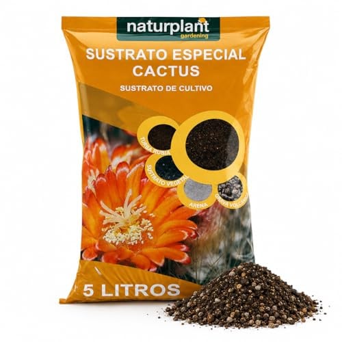Sustrato Especial para Cactus. 5 litros. Compuesto por Sustrato Vegetal, Turba Rubia, Arena y Grava Volcánica. Potencia el Desarrollo óptimo de Tus Cactus y suculentas. Naturplant.