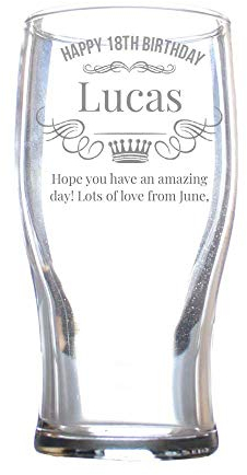 Personalised Pint Glass Birthday Engraved Men Tulip Shaped Beer Wreath Crown Gift Box 568 ml