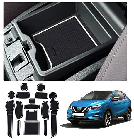 YEE PIN Auto Türnut Anti Rutsch Pad Kompatibel mit Nissan Qashqai J11 2019-2021 Autoinnenausstattung Wasserbecher Aufbewahrungsbox Anti-Rutsch-Matte Gummimatte Antirutschmatten 17-Piece Set