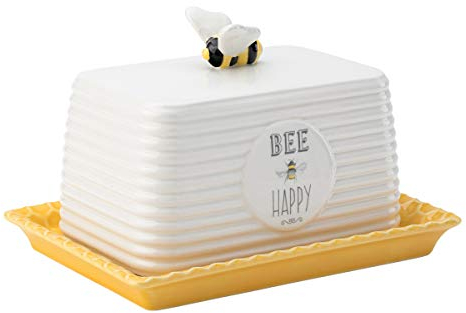 ENGLISH TABLEWARE CO DD0197A01 English Tableware Company Bee Happy Butter Dish, Ceramic