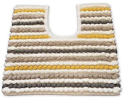 Allure Striped Chunky Bobble Toilet Mat 50 x 50cm – Thick, Hand-Woven, Super Soft Pedestal Mat (Mustard)
