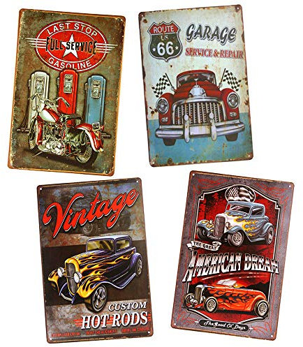 yunuo, 4 cartelli Classici in Metallo per Garage, Stazione di Benzina, Stile Vintage, E, Item Size:(20x30cm) 8x12 inch