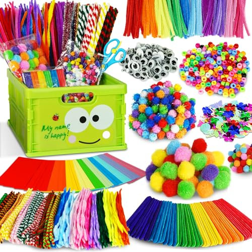 Bastelkoffer kinder ab 6 jahre Bastelkoffer ab 4 jahre Bastelsachen Bastelmaterial Set, Basteln Gehören Pompons,Pfeifenreiniger für Kinder Mädchen Jungen