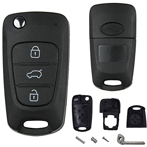Autoschlüssel Funk Fernbedienung Austausch Gehäuse mit 3 Tasten + Rohling + Tastenfeld kompatibel für Hyundai i20 PB i30 FD Elantra ix20 JC ix35 Veloster