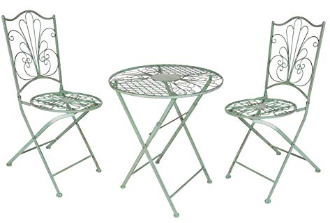 Spetebo Metall Bistroset in antik grün - 2X Gartenstuhl und 1x Gartentisch - Klapptisch und Garten Klappstuhl