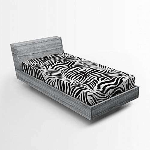 ABAKUHAUS Schwarz-Weiss Spannbetttuch, Wilde Zebra-Linien, Soft Dekorativer Stoff Bettwäsche Rund-um Elastischer Gummizug, 90 x 200 cm, Schwarz Weiß