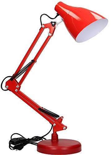 Virone DIAN Schreibtischlampe E27 Stahlbefestigung Kabellänge 110 cm (Glühbirne nicht enthalten) (Rot)