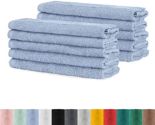 BaSaTex - Handtuch Set für Gäste 10er Pack - Frottee-Handtücher mit Aufhängeschlaufe aus weicher Baumwolle in 30x50cm - Waschtücher für Gäste Öko-Tex Standard 100 Zertifiziert - Rauchblau