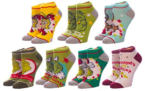Dr. Seuss The Grinch Who Stole Christmas 7 Paar Junior Damen Knöchelsocken Schuhgröße 38-46