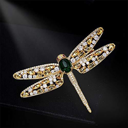 BAJIE Brosche Eleganz Insekt Libelle Strass Pins Abzeichen Broschen für Frauen Mädchen Mode Pins Gold Broschen mit bunten Zirkon