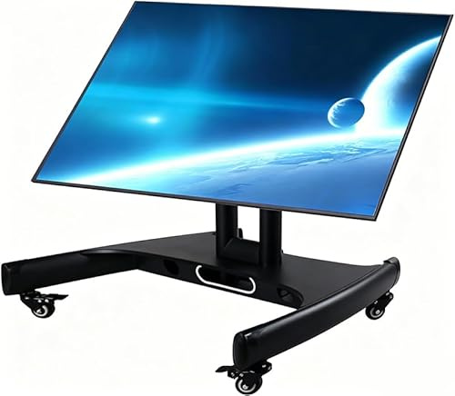 BIGalleons Mobile TV-Halterung, niedrige Höhe, Monitorwagen mit Rädern für 32-65 Zoll Flachbildfernseher, LED-LCD, höhenverstellbar, 90° Verstellbarer Betrachtungswinkel
