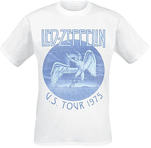 Led Zeppelin T Shirt Tour 1975 Blue Wash Band Logo Official Mens White M