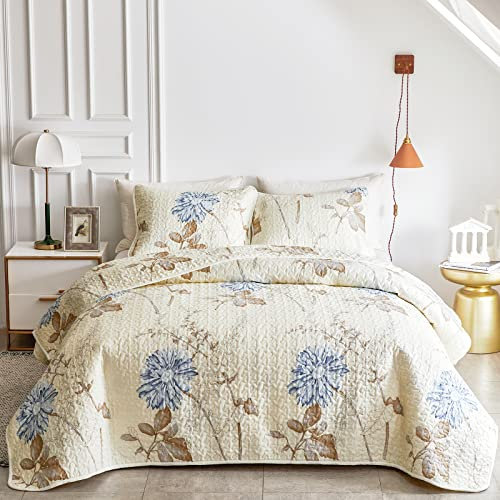 Joyreap 3-teiliges Mikrofaser-Bettwäsche-Set, elegantes Blumenmuster, wendbar, Tagesdecke, Bettbezug für alle Jahreszeiten, 1 Steppdecke und 2 Kissenbezüge (Doppelbett/Queen-Size-Bett, 228,6 x 228,6
