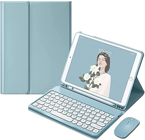 YEEHi Keyboard Case Mouse for iPad 9th 8th 7th Generation 10.2 inch, Air 3rd Gen, iPad Pro 10.5 inch Case with Cute Round Key Bluetooth Detachable Color Keyboard Cover (Blue)