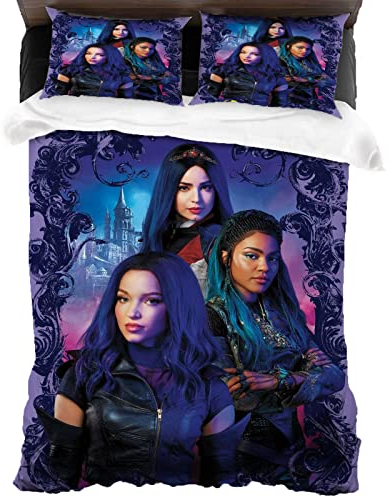 ANSSON Descendants Bettwäsche-Sets,Evie Kinder Bettbezug +2 Kissenbezug,Schlafzimmer dekorative Mikrofaser Bettwäsche Einzelbett 3-teilig (Single 135x200, Descendants3)