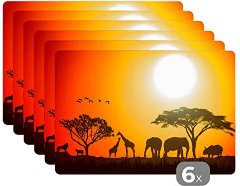 Placemats Platzdeckchen Platzset Tischset 6-teilig Tischdeko Untersetzer 45x30 cm Elefant - Wilde Tiere - Afrika