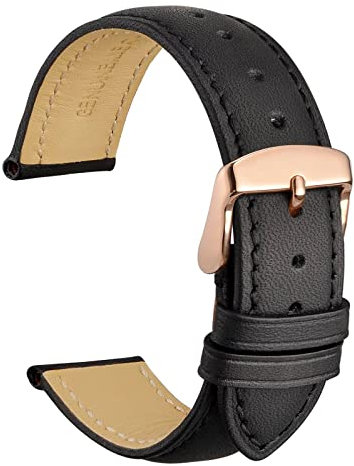 WOCCI 19mm Vintage Leder Uhrenarmband mit Roségoldener Schnalle, Ersatz Armbanduhr (Schwarz)