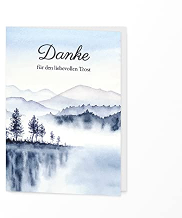 Friendly Fox 12 Danksagungskarten Trauer mit Umschlag, Trauerkarten Danksagung mit Umschlag Nebel Wald, Klappkarte Danke nach Beerdigung