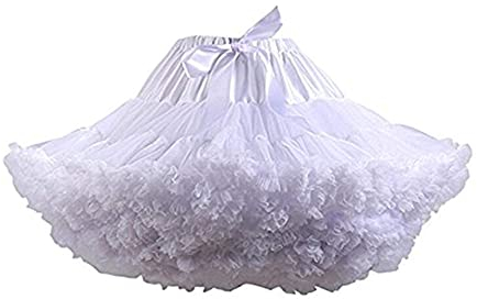 Homipooty Damen Elastische Taille Tüll Petticoat Tutu Party Mehrschichtiger Puffy Cosplay Rock Unterrock, Länge 40 cm, Taille 56-100 cm Weiß