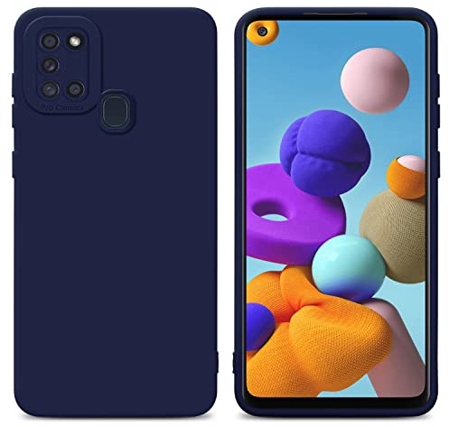 Cadorabo Hülle kompatibel mit Samsung Galaxy A21s Schutzhülle TPU Silikon Case Liquid Design mit Kameraschutz Slim Kratzfest Weiche Gummi mit Rundumschutz Case Hülle für Galaxy A21s in Blau