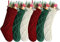 Kunyida Weihnachtsstrümpfe, 50,8 cm, Burgunderrot, Elfenbein, Grün, Zopfstrick, Weihnachtsstrümpfe für Familien-Weihnachtsdekoration, 6 Stück