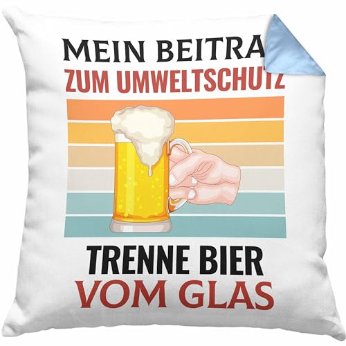 Ich Trenne Bier Vom Glas Kissen mit Füllung 40x40 Bier-Trinker Saufen Alkohol Geschenkidee (Blau)