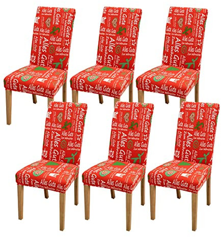 Vivi Idee Stuhlhussen Weihnachten 6er Set Stuhlbezug Elastische Waschbar Spannbezug für Esszimmerstühle Schwingstuhl Bezug Hochzeit Büro Bankette Partys Deko (6, Weihnachts Deutsch)