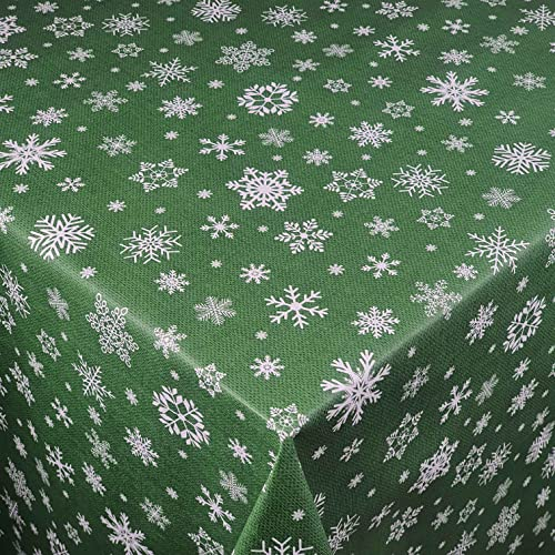 Wachstuch Wachstischdecke Tischdecke Weihnachtstischdecke Größe wählbar Weihnachten Schneeflocken Dunkelgrün Eckig 130 x 220 cm abwaschbar