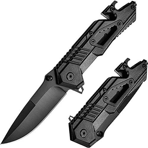 Klappmesser,Taschenmesser Survival Messer 5 in 1 Rettungsmesser mit Glasbrecher & Gurtschneider, Überlebensmesser für Auto, Survival Ausrüstung, Flaschenöffner und Schraubenschlüssel,Einhandmesser
