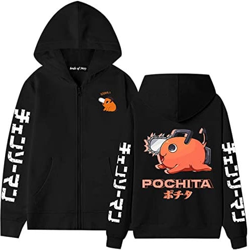 EVOHOUSE Chainsaw Man Pochita Hoodie for Women Men Anime Pochita Cosplay Costume Printed Long Sleeve Sweatshirt Pullover Zipper Jacket Harajuku Tracksuit