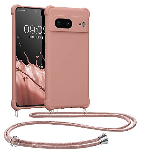 kwmobile Necklace Case kompatibel mit Google Pixel 7 Hülle - Cover mit Kordel zum Umhängen - Silikon Schutzhülle Perlmutt