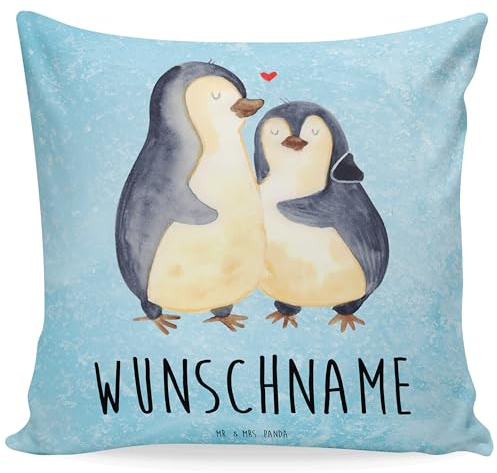 Mr. & Mrs. Panda Kopfkissen Pinguin umarmen - Personalisierte Geschenke, Name, Liebe, Wunschname, Hochzeit, Kissen, Hochzeitstag, Bedrucken, Personalisiert