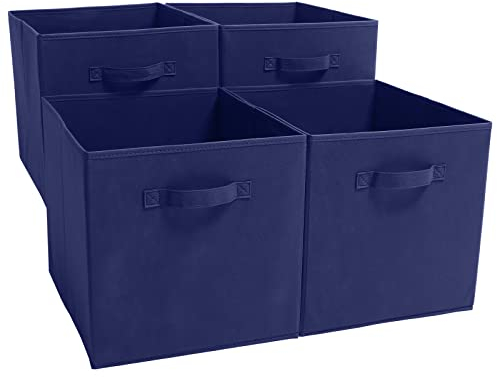 EZOWare 4er-set Aufbewahrungskörben, Behälter, faltbare Würfelboxen aus Stoff für Kinderspielzeug, Kinderzimmer-Organizer, Schrank, Zuhause – 33x37x33cm /Dunkles Denim Blau