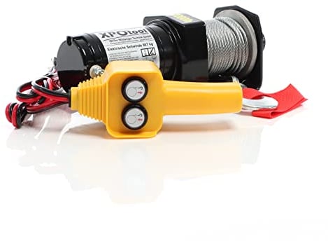 XPOtool Elektrische Seilwinde 907kg 12V, Seilzug mit 12,5m Stahlseil, 1PS Motorwinde für Offroad, Hebezug für Fahrzeuge, Anhänger und Boote