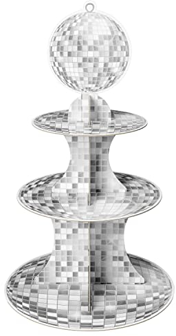 Haooryx 3 Tier Cake Stand for Party Cupcake Tower Cardboard Cake Display Stand Dessert Holder Kids Birthday Christmas New Year Wedding Party Baby Shower Table Decoration Supplies (Disco)
