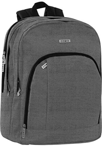 COMIX - Zaino Scuola, Università e Lavoro, con 3 Ampi Scomparti, Alloggio Porta PC, Tasca Frontale, Chiusura a Zip e Spallacci Regolabili, 32x43Hx23 cm, 31 L, Color Grigio