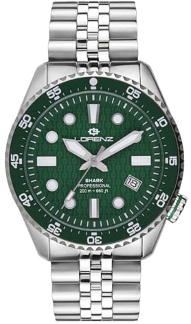 LORENZ SHARK V 030255CC Herrenuhr Automatik Edelstahl Sub 200 Meter, grün, Armband