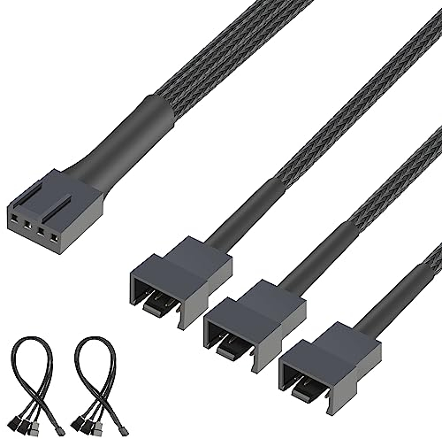 J&D 4 Pin PWM Splitter Cable, Fan Controllers Splitter Compatible with 3-Pin/4-Pin PC Case Fans Motherboards, 2 Packs, 30 cm