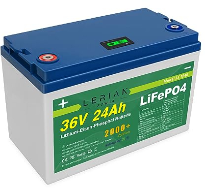LiFePO4 Batterie lithium-fer phosphate 36 V 24 Ah 30 A 864 Wh pour modélisme, camping, bateau