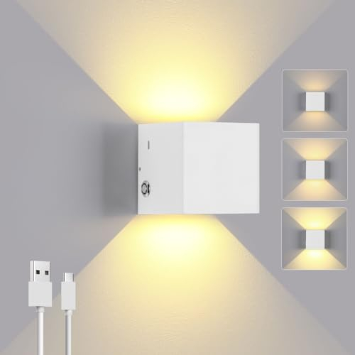 ENCOFT LED Wandleuchte Innen Ohne Stromanschluss Wandlampe Akku Dimmbar 4000mAh Wiederaufladbar mit Schalter Up Down Wandleuchtung für Schlafzimmer Wohnzimmer Treppen Flur Warmweiß Weiß