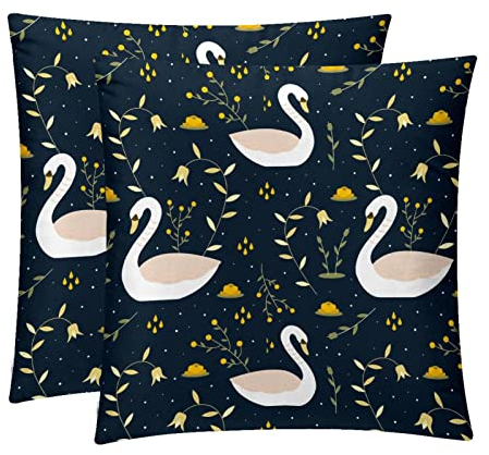 Swan 2 Stück, dekorativer quadratischer Überwurf-Kissenbezug, Kissenbezug, Heimdekoration, Dekoration für Sofa, Couch, Bett, Stuhl